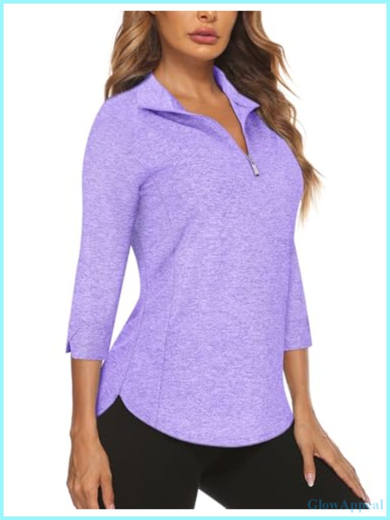 3/4 Sleeve Quarter Zip Golf Polo Upf 50+ Quick Dry Stretch Active Top